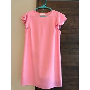 EUC Ces Femme Pink Dress with Ruffle Sleeves